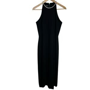 Vintage Tahari Womens High Neck Formal Dress Black Rhinestone Classic Cocktail